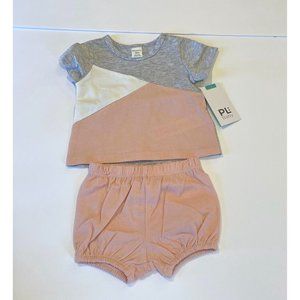 Petit LEM Infant Colorblock Tee & Short Set Dusty Pink Baby Girl 3M NWT